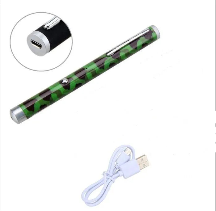 Green laser pointer pen in aluminium alloy body showing black, camouflage, and white colour options
