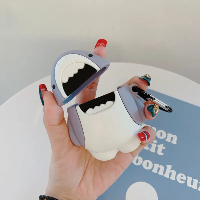 Silicone shark design protective cover for AirPods 1 and 2 wireless earphone cases
