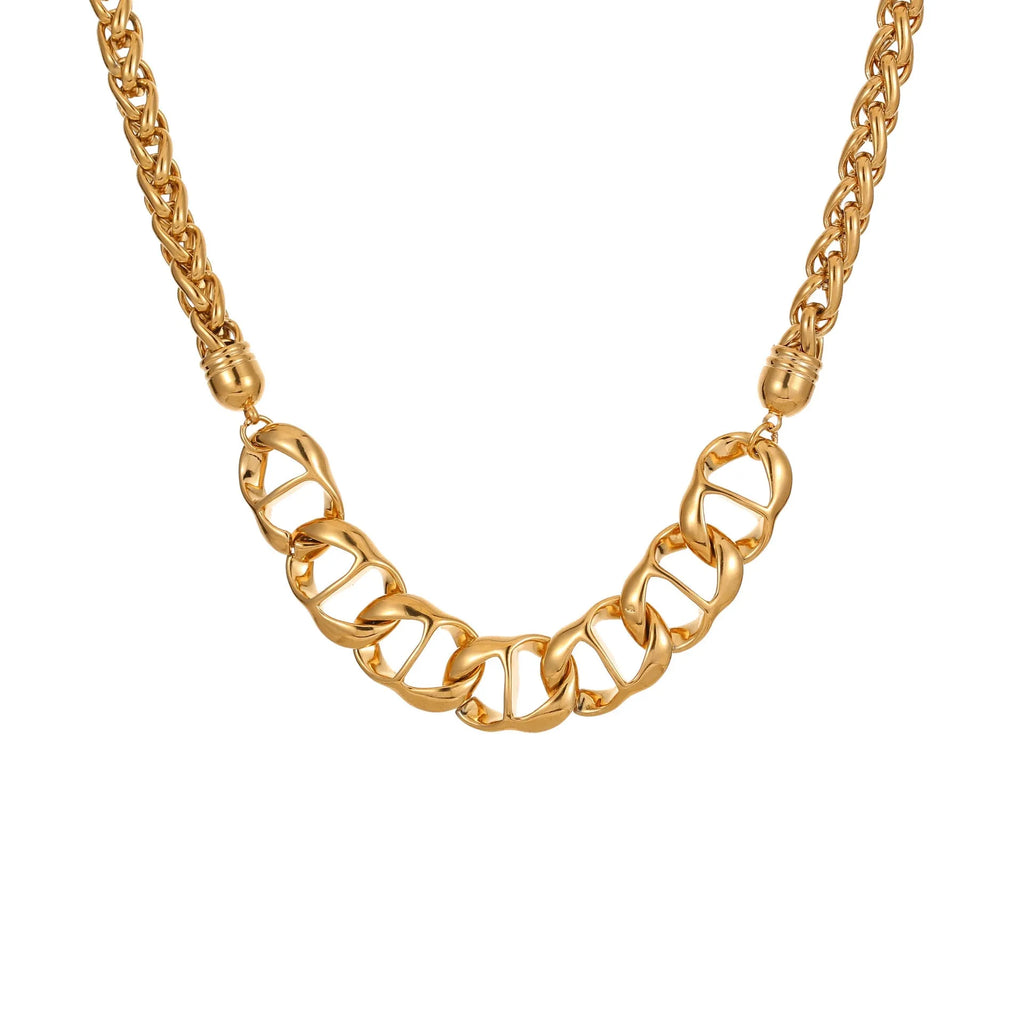 Stainless steel geometric pendant necklace with gold electroplating on regular chain