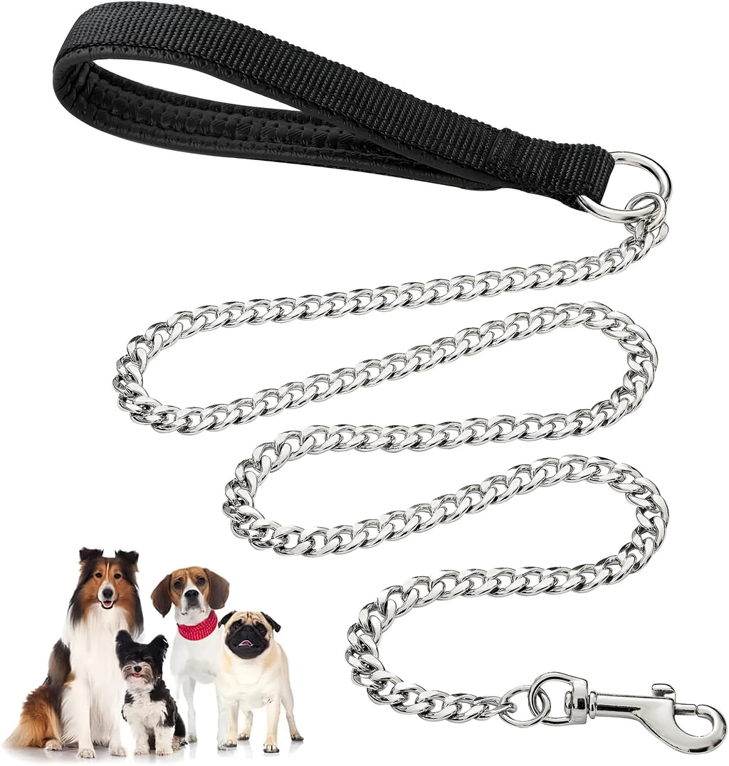 Heavy duty metal dog leash chain with soft padded handle in black, blue or red colours