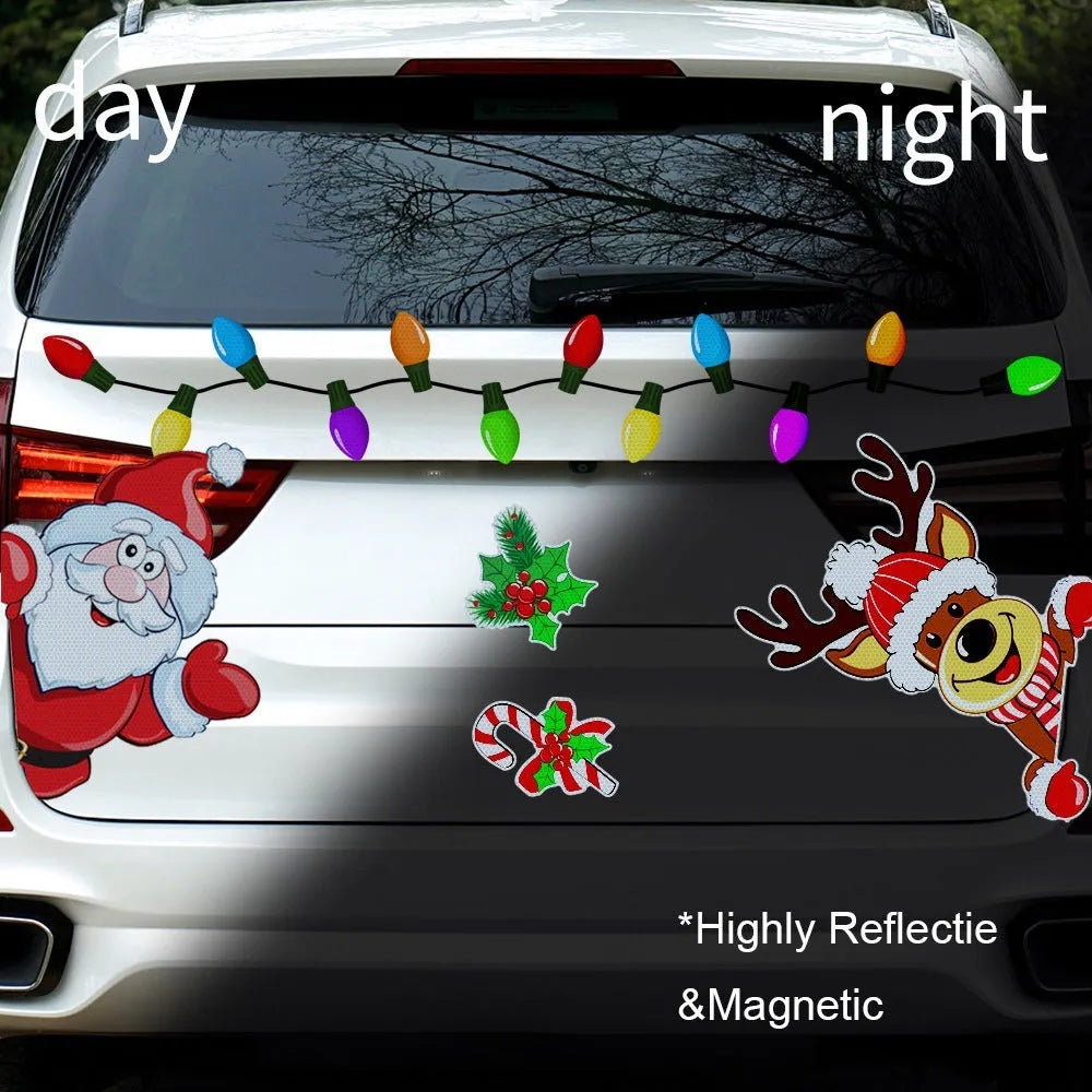 Medium Christmas elk reflective magnetic sticker with cartoon design on metallic surface
