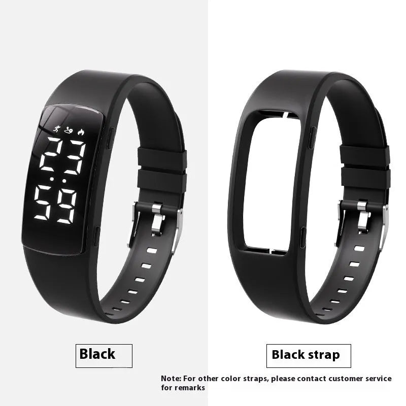 Vibration alarm smart watch with LED display on a silicone strap, shown in a choice of colours.