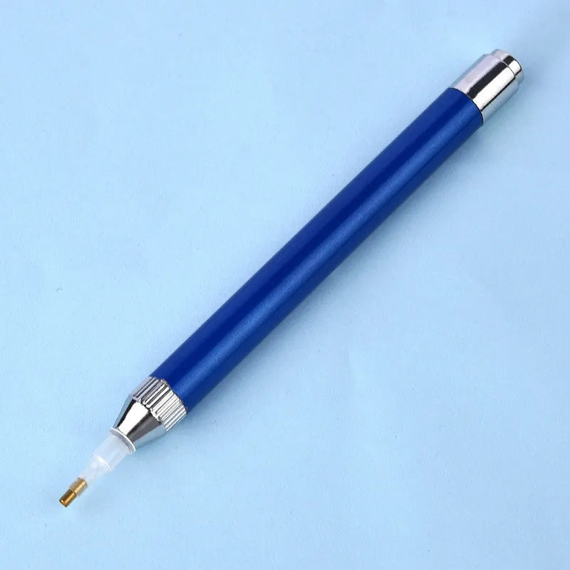 Luminous diamond painting drill pen with aluminium alloy construction and metal frame in blue, gold, or red colours