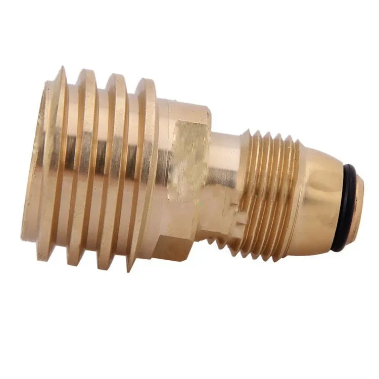 Brass gas charging adapter with taper external thread and 7mm diameter in gold colour