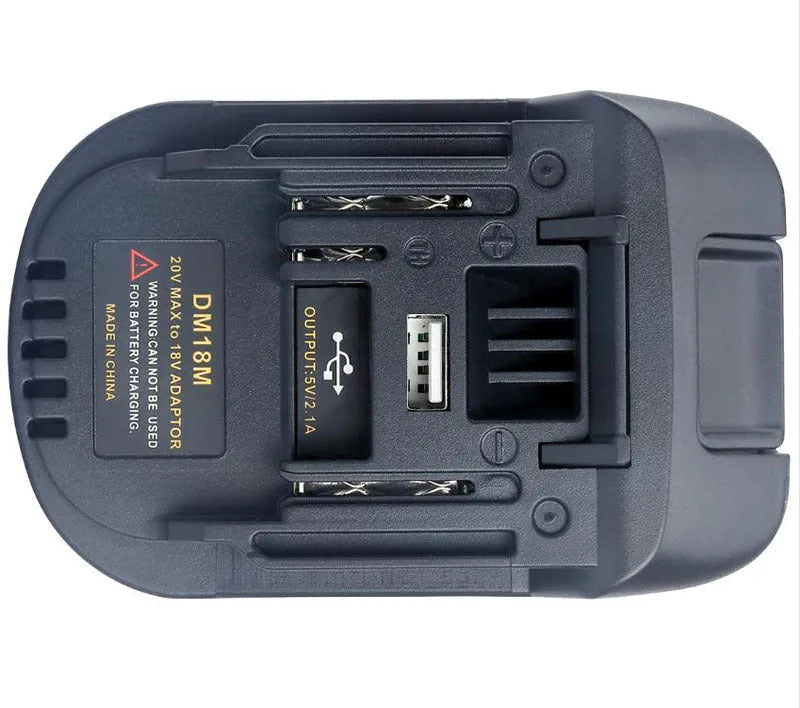 Black Milwaukee to Makita battery adapter for DM18M tools and H99F batteries