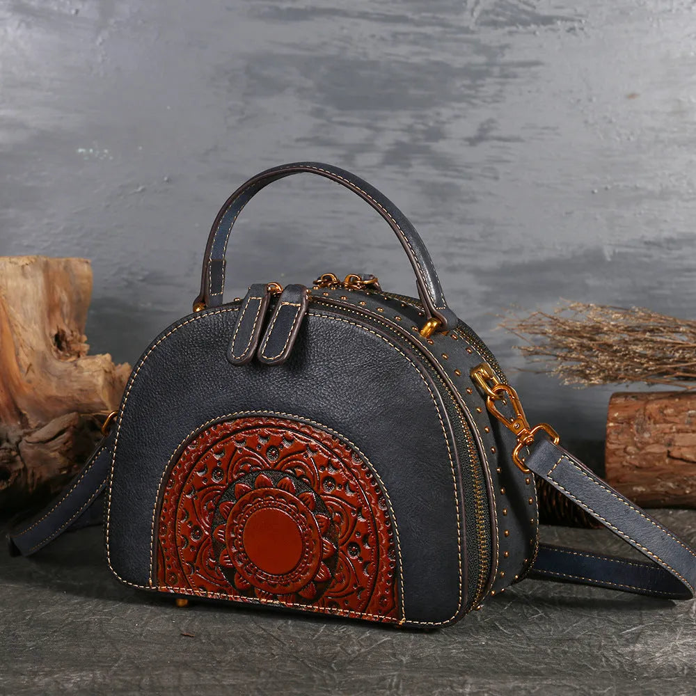 Vintage suede leather handbag in Bean Shahong colour showing internal ID pocket and mobile phone compartment.