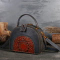 Vintage suede leather handbag in Bean Shahong colour showing internal ID pocket and mobile phone compartment.