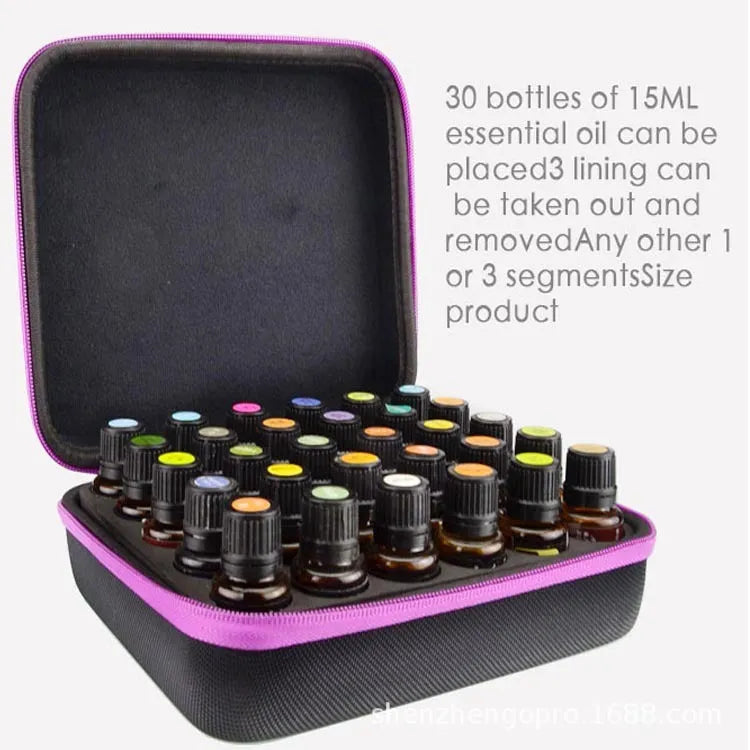 Cube-shaped essential oil storage bag with 30 compartments for 15ml bottles, wall-mounted design in various colours