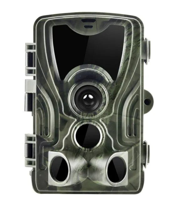 Green cellular trail camera with belt and tripod mount for hunting and wildlife monitoring