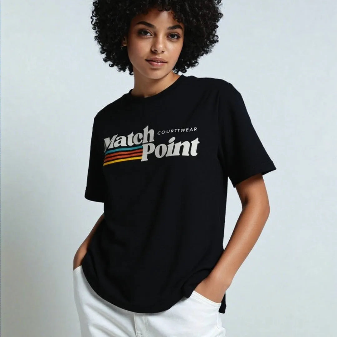 Black men's casual t-shirt with 3D digital text print, round neck, and short sleeves.