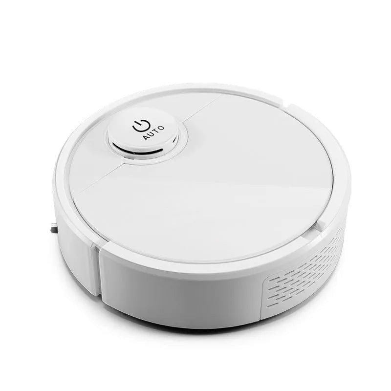 Automatic sweeping robot on a hard floor, showing compact square design.