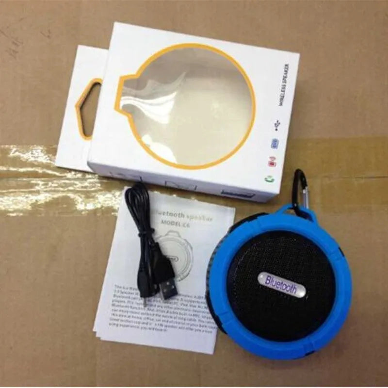 C6 waterproof portable Bluetooth speaker in black blue green red or yellow with mountaineering buckle
