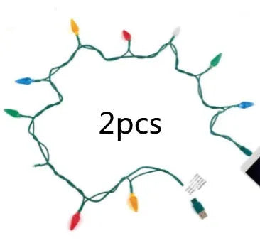 Green USB charging cable with ten flashing LED lights used for room decoration and night lighting