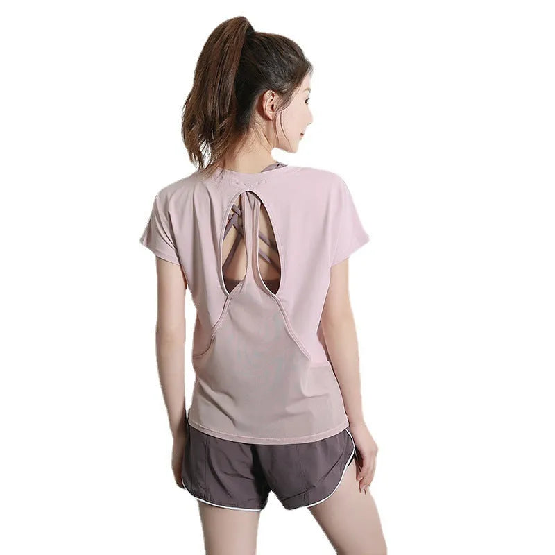Women's polyester short sleeve sports t-shirt in black, grey green, sky blue and pink colours