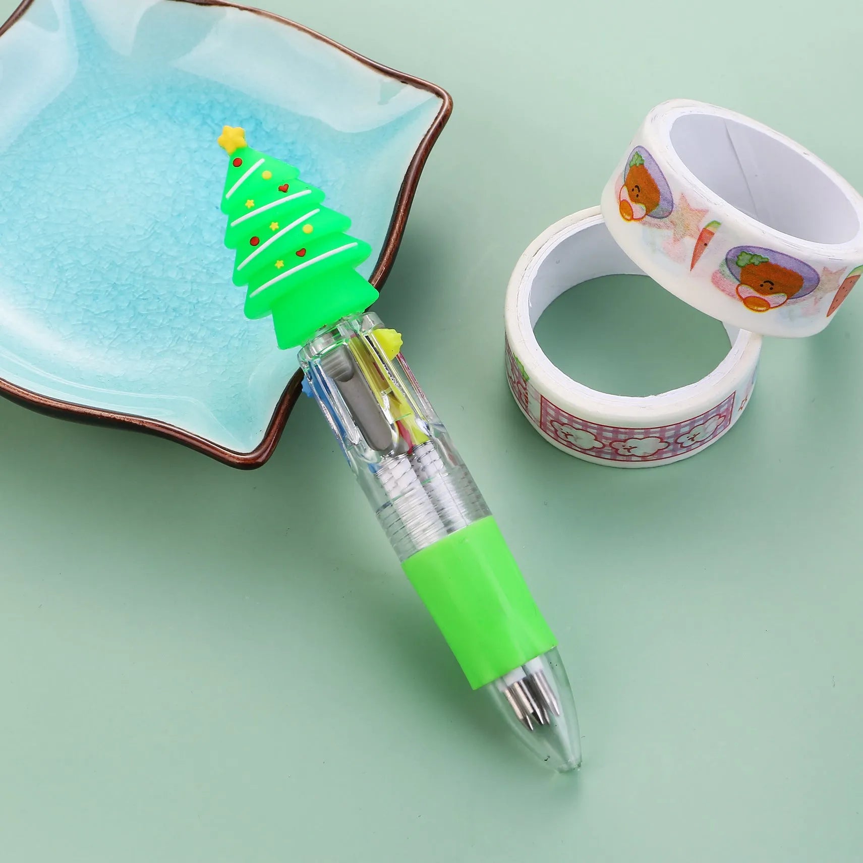 Christmas four-colour press ballpoint pen showing 11cm length with festive designs