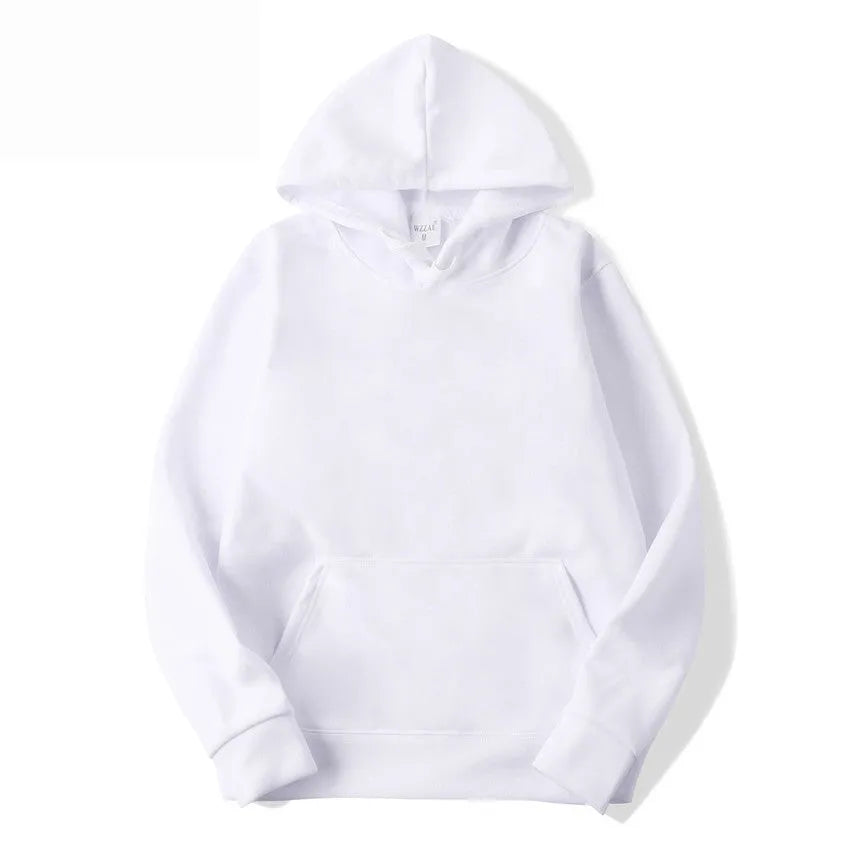 White cotton blend pullover hoodie for men and women on hanger