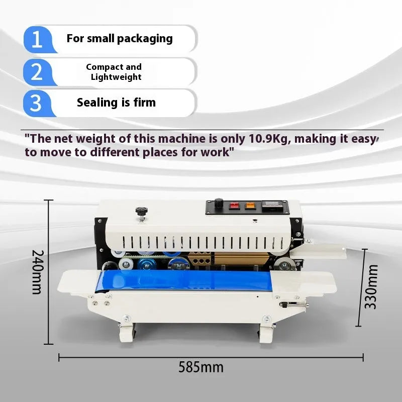 Steel seal sealing machine with printable date stamp in compact L1 style design
