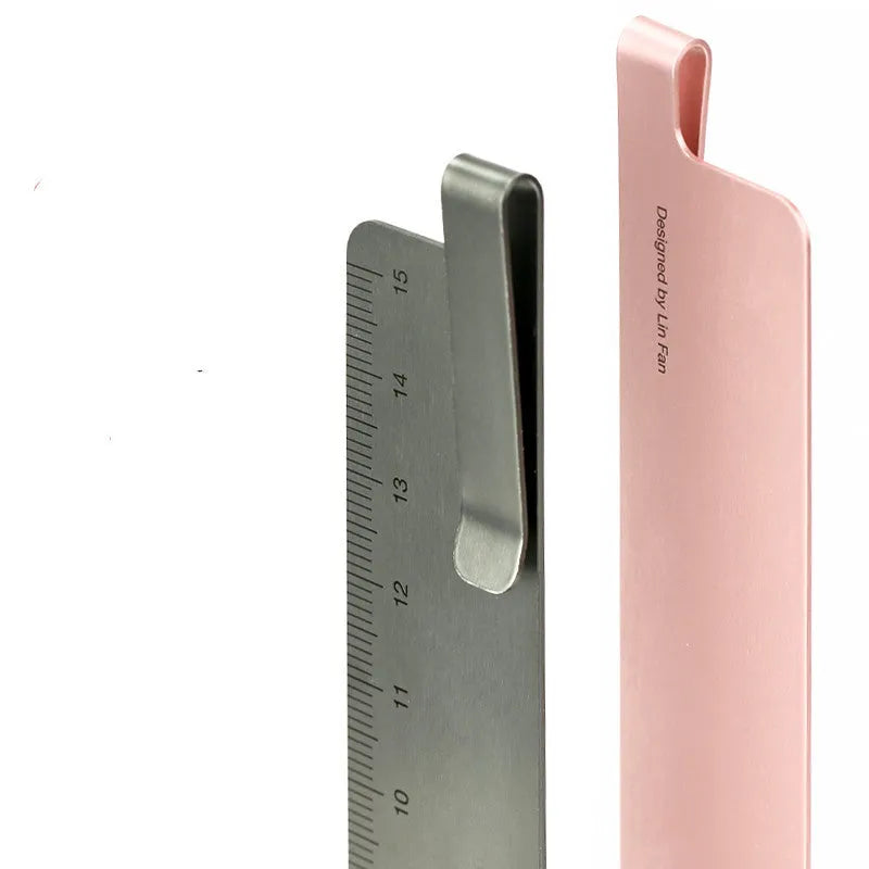 15cm aluminium bookmark ruler with laser-engraved markings in black colour