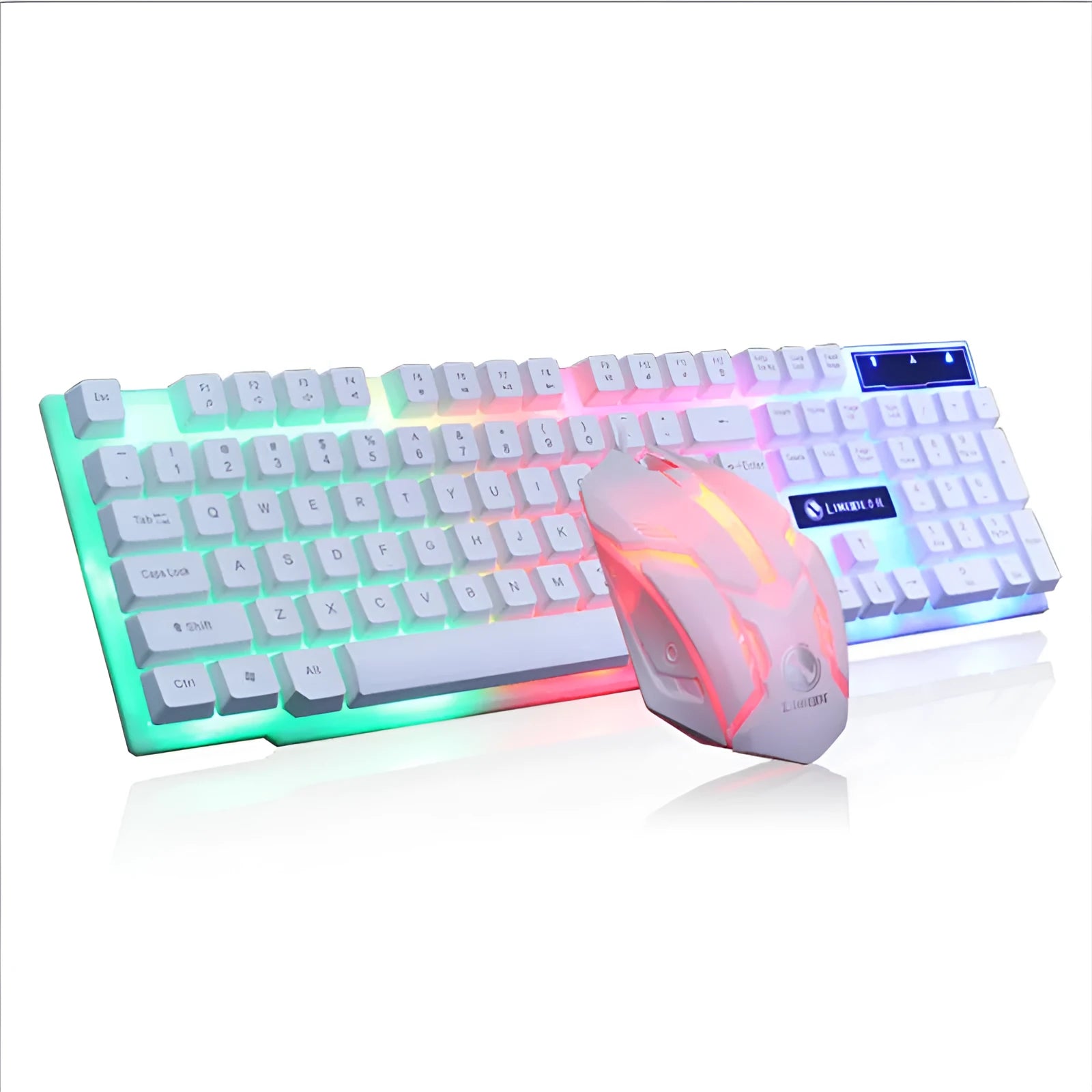 Limei GTX300 black gaming keyboard and mouse set with backlit keys on desktop