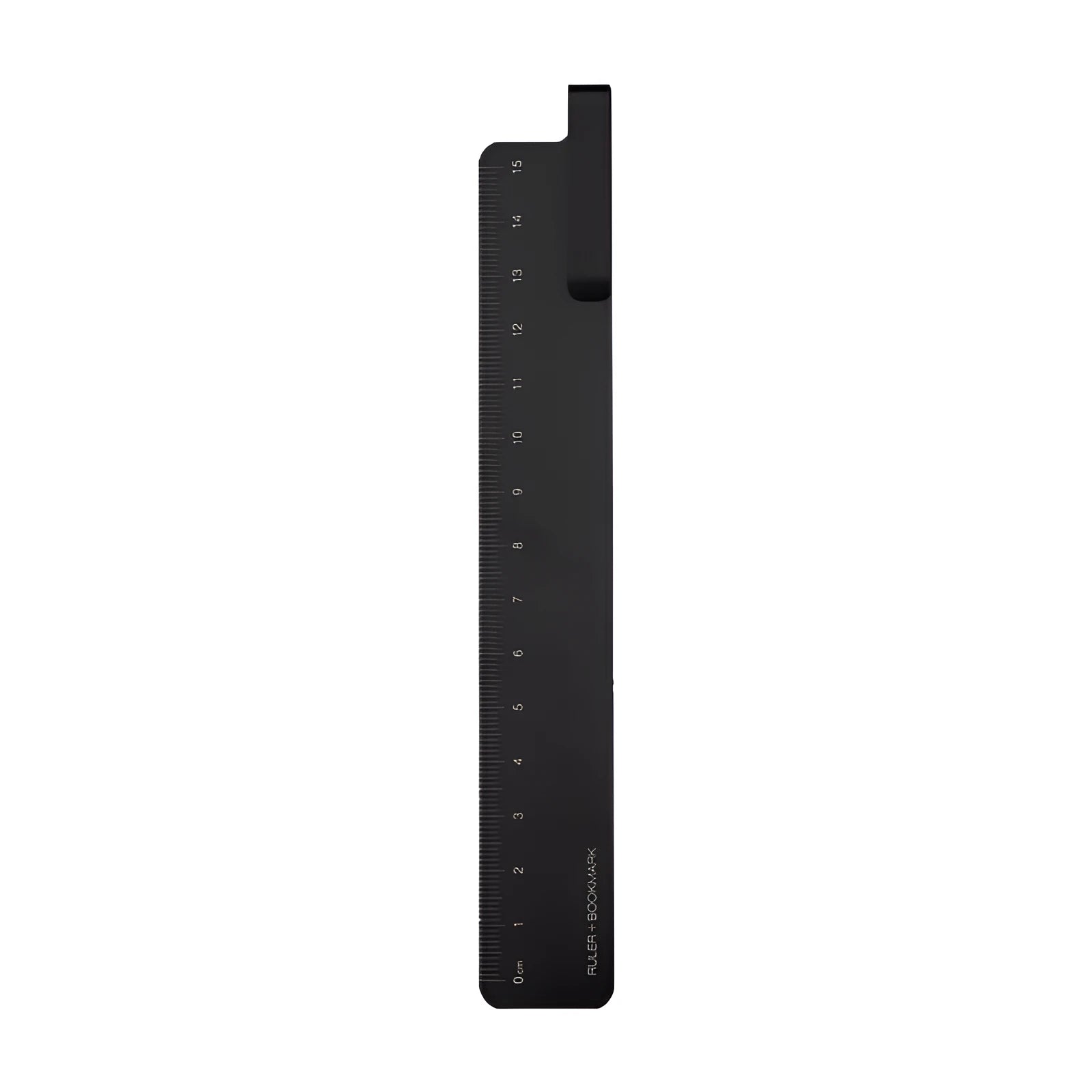 15cm aluminium bookmark ruler with laser-engraved markings in black colour