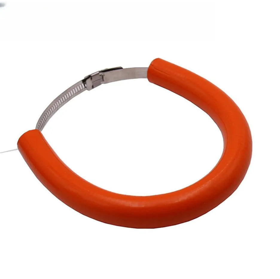 Universal motorcycle exhaust pipe anti-drop wring in black, blue, and orange colours with an exhaust gasket.