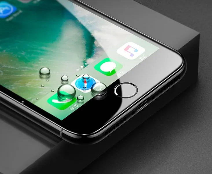 iPhone tempered glass screen protector with 3D carbon fibre soft edge in black and white options