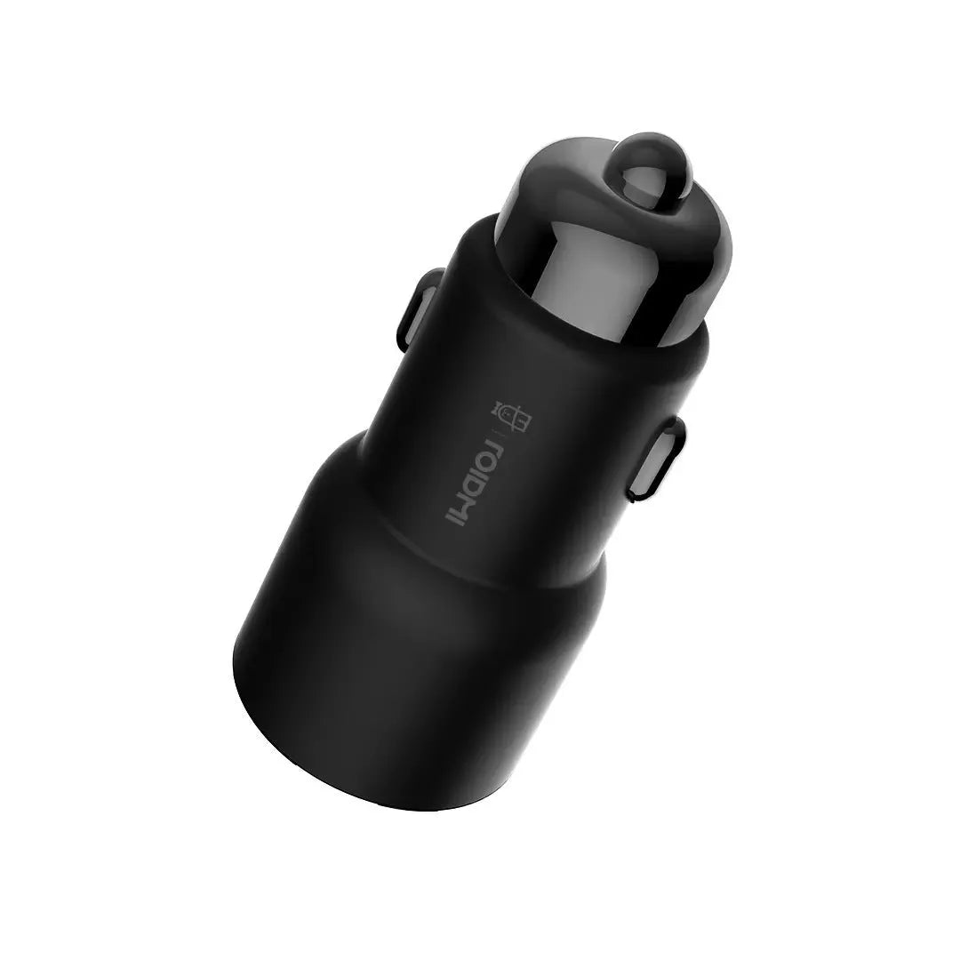 Black Ruimi 3S Music Bluetooth car charger with USB port for phones and tablets.