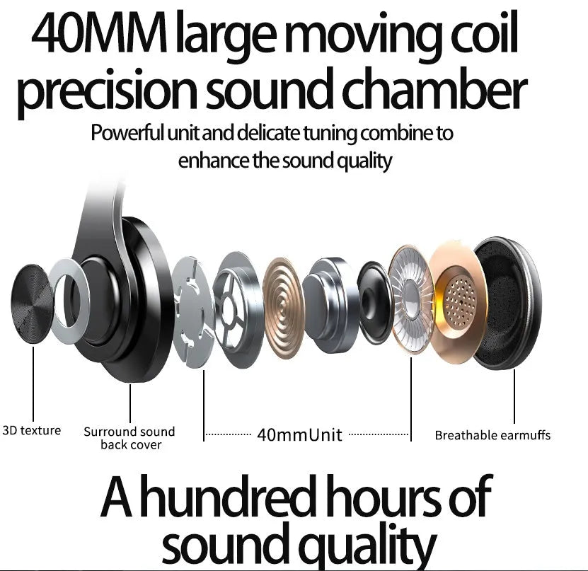 T6 wireless Bluetooth over-ear headset with microphone for calls and music.