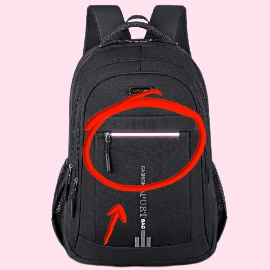 Capacity backpack in oxford cloth with airpillow straps showing sewing line details
