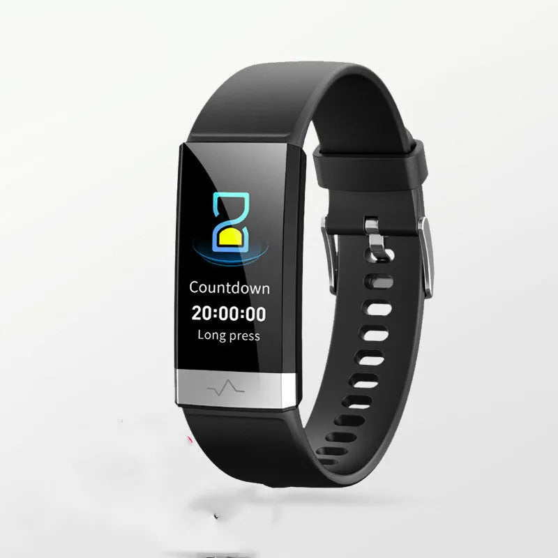 V19 Smart Bracelet in black, blue, or red colours showing the 1.14-inch screen and TPU strap.
