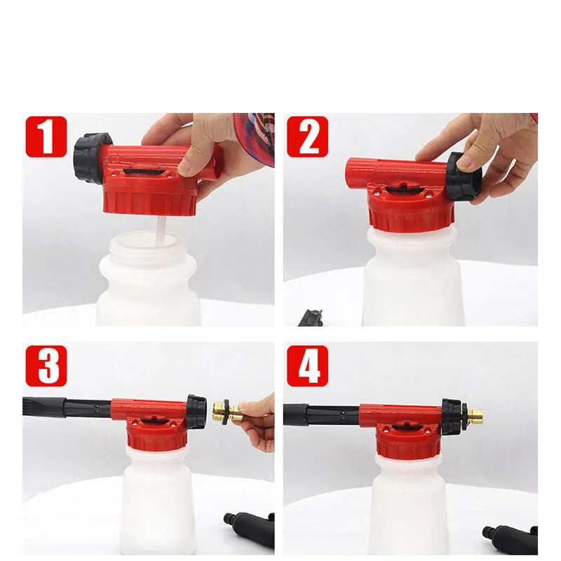 High pressure water gun with foam pot attachment for garden spraying