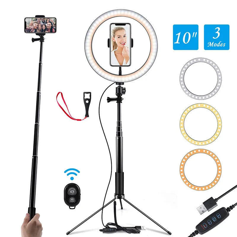 Black aluminium selfie stick tripod extended for use with an Apple iPhone.