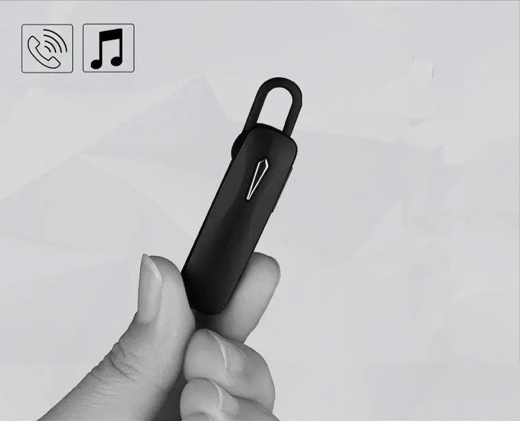M163 Bluetooth car headset in black or white for hands-free calling and music control.
