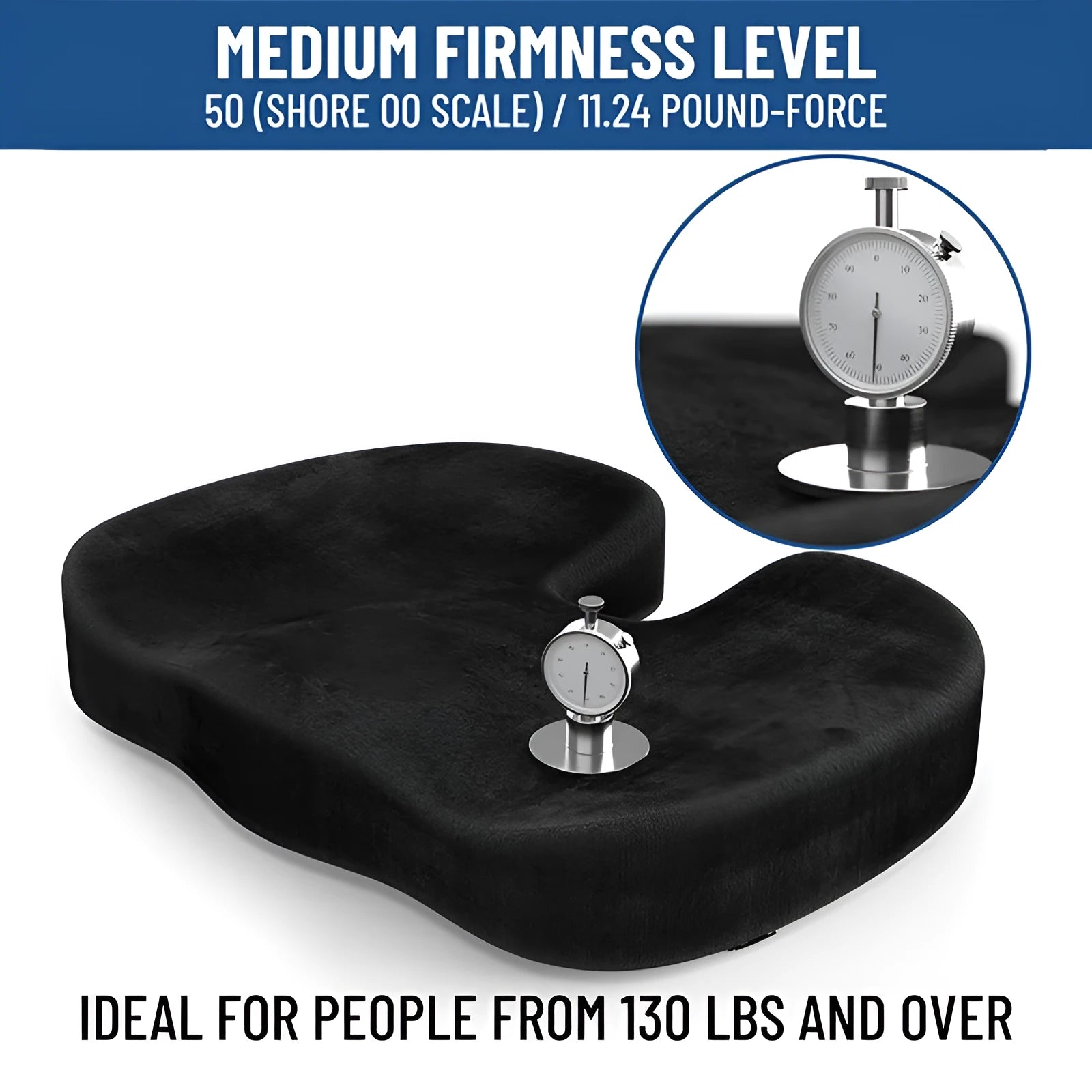 Black flannel memory foam office seat cushion with U-shaped design for adult use