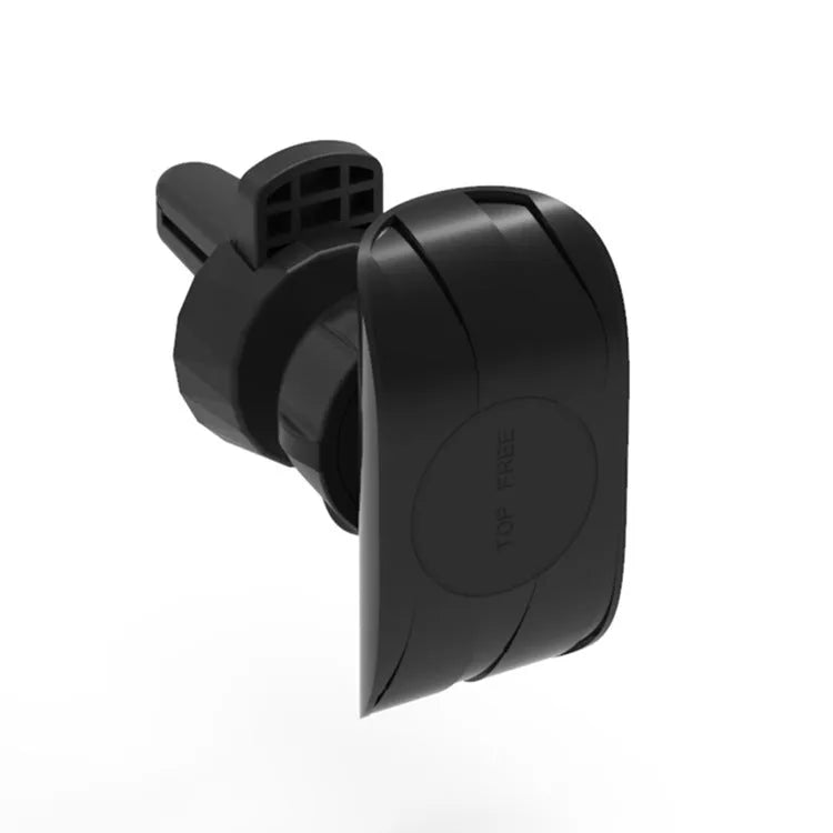 Black universal car phone holder attached to a car air vent.