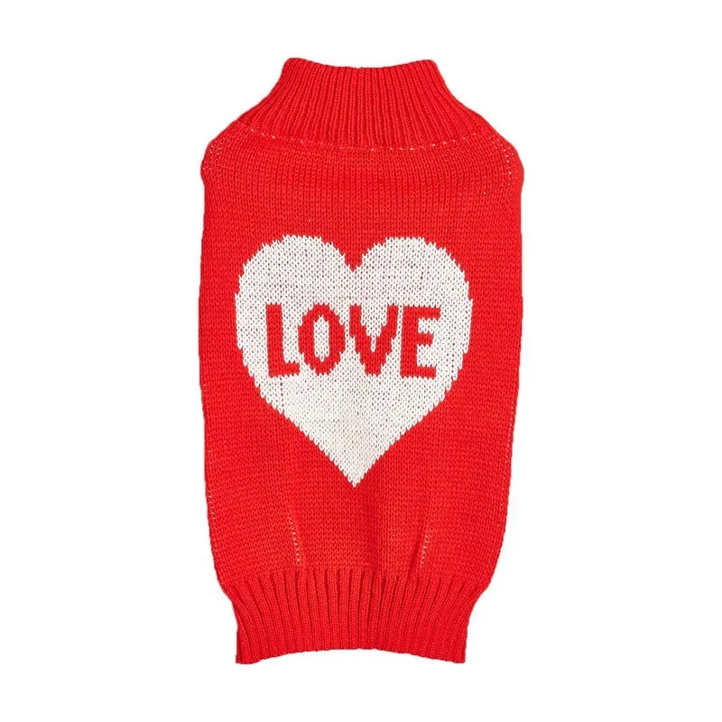 Red love heart dog sweater on small dog with bow design alternative colours available