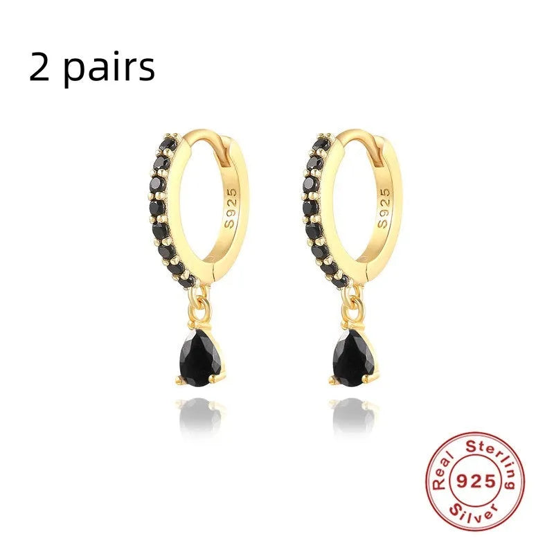 S925 sterling silver geometric water drop earrings with electroplated gold or silver finishes and gemstone options