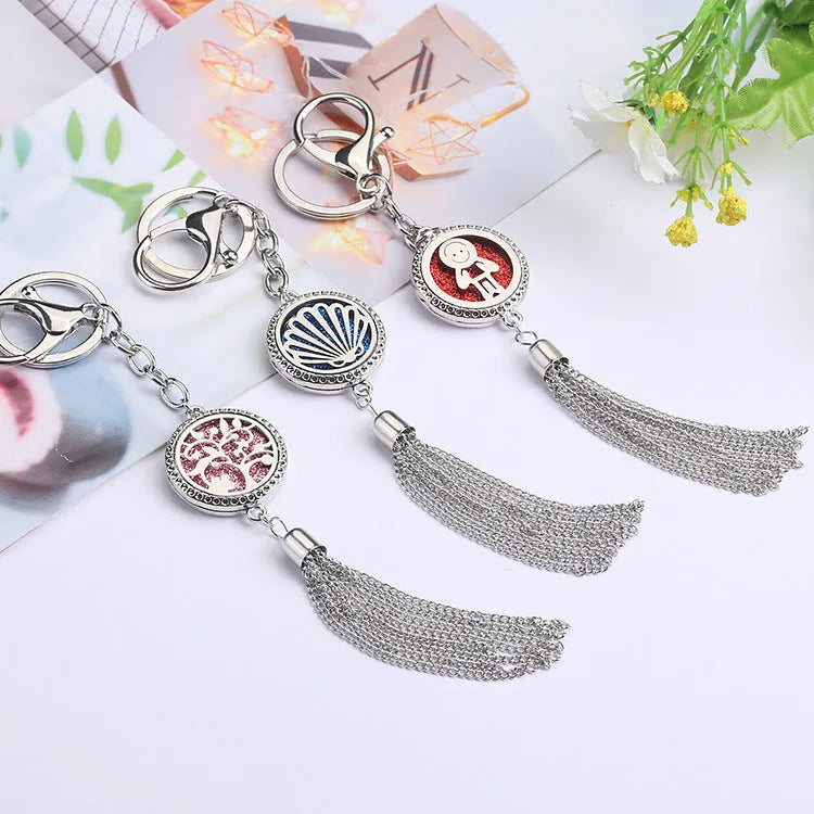 Alloy tassel aromatherapy pendant with 50cm chain for car or personal fragrance diffusion