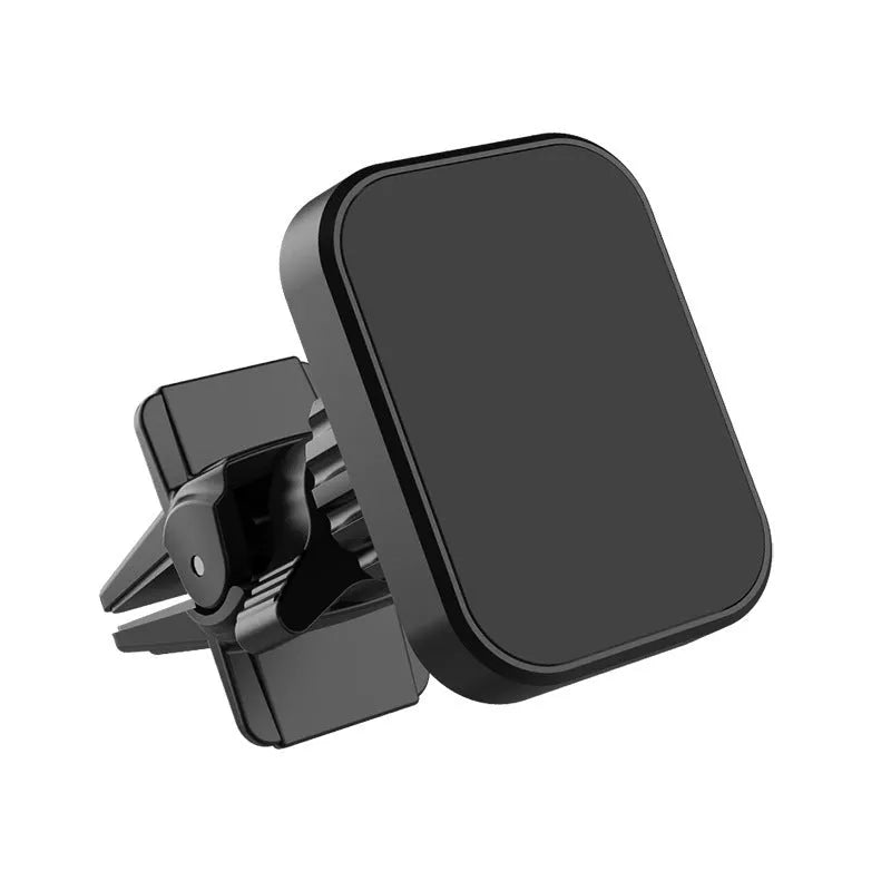 Black magnetic car phone holder attached to a vehicle's air conditioning vent.
