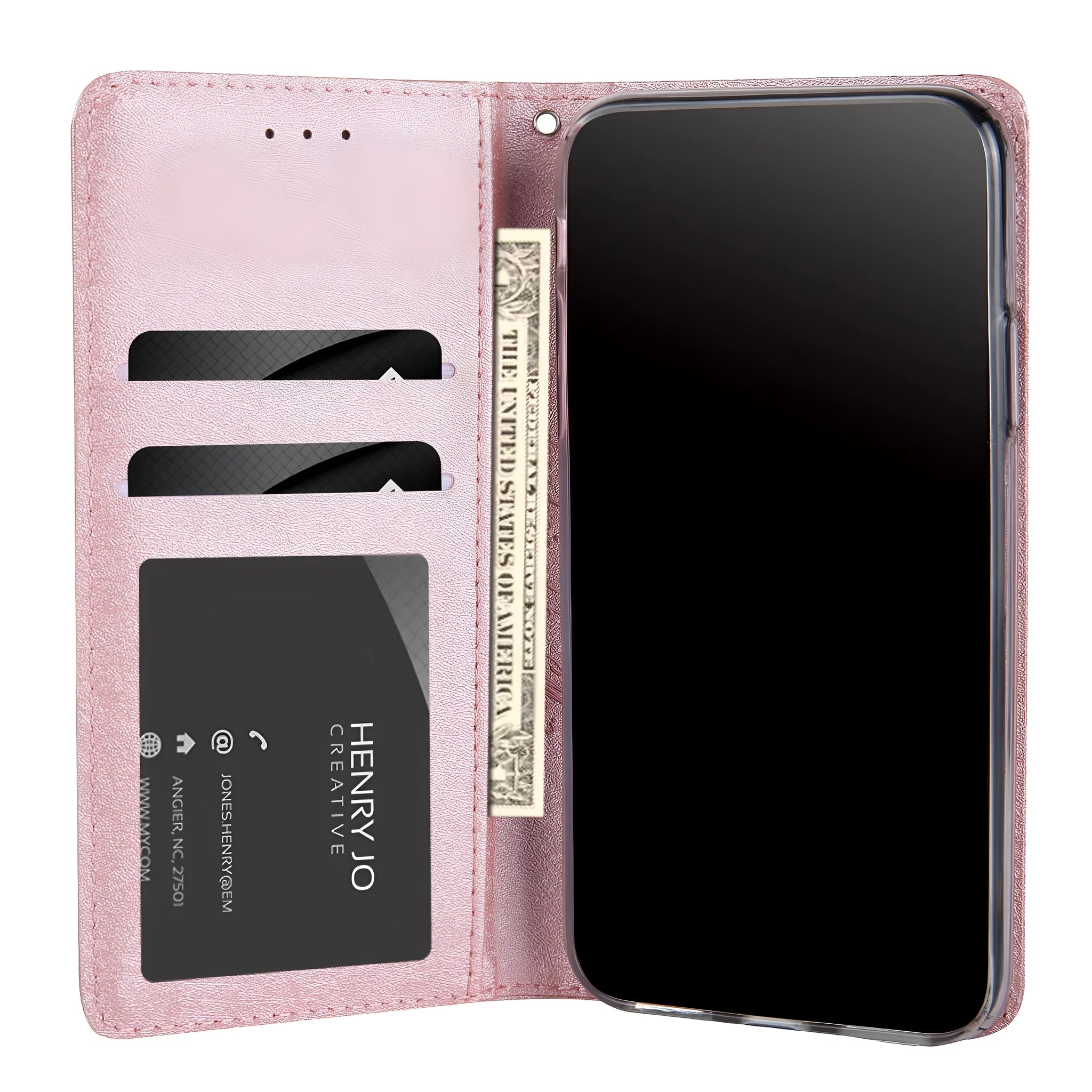 PU leather flip phone case for Apple iPhone with a built-in card slot in black.