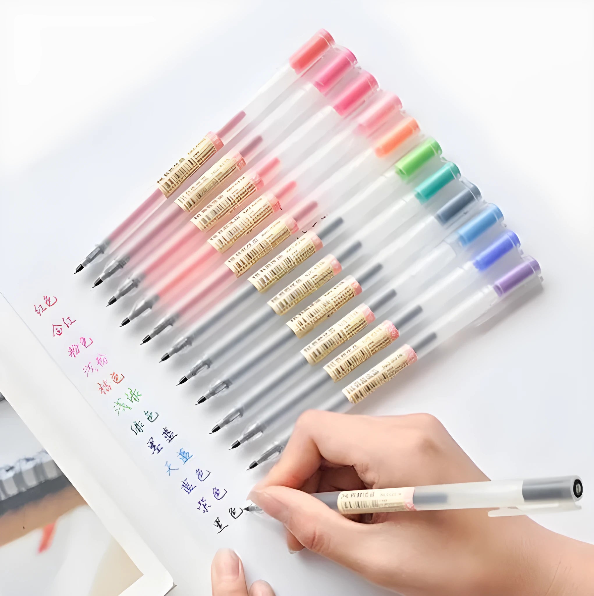 Muji 12-piece gel pen set with black ink and 0.5mm fine tips