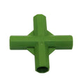 Two white PP plastic garden connectors, one 3-way and one 4-way, for 11mm plant support stakes.