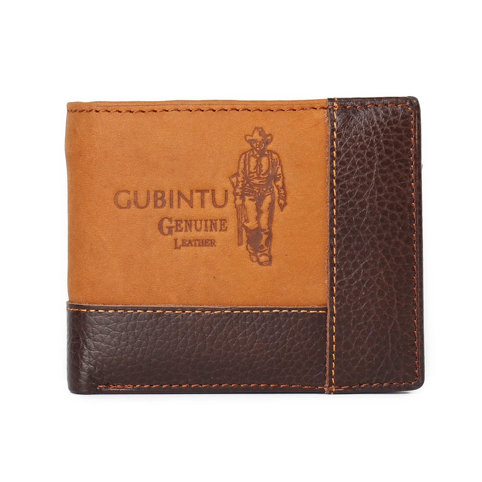 Leather wallet with personality stitching showing internal compartments including card slots, bill holder, and change section