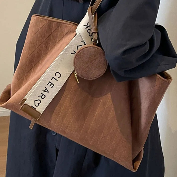 Large capacity casual polyester tote shoulder bag in horizontal square shape with shoulder strap