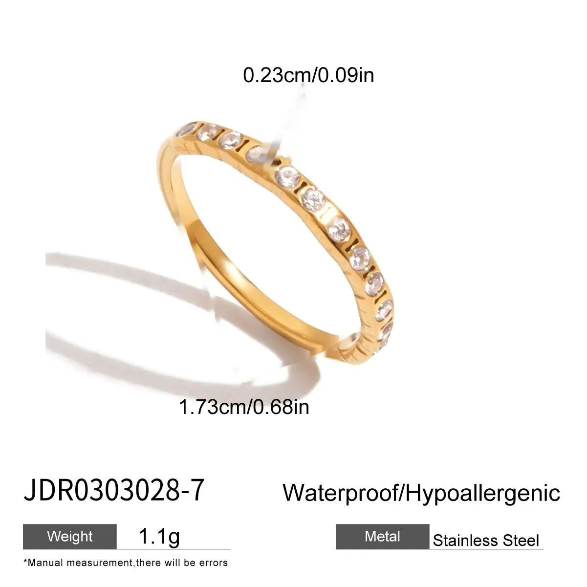 Geometric zircon ring in titanium steel with non-fading finish on a hand.