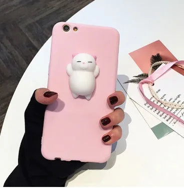 3D cartoon cat design silicone phone case for iPhone models on white background