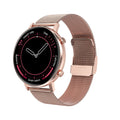 DT96 smart bracelet with steel strap on wrist, showing 1.3-inch screen.