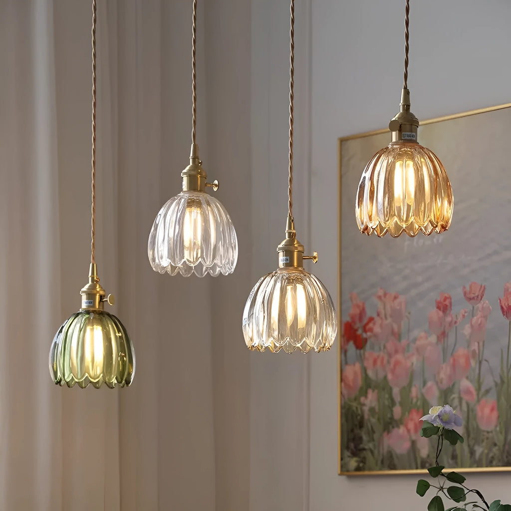 Vintage glass flower bedside chandelier in Nordic style with multiple colour options