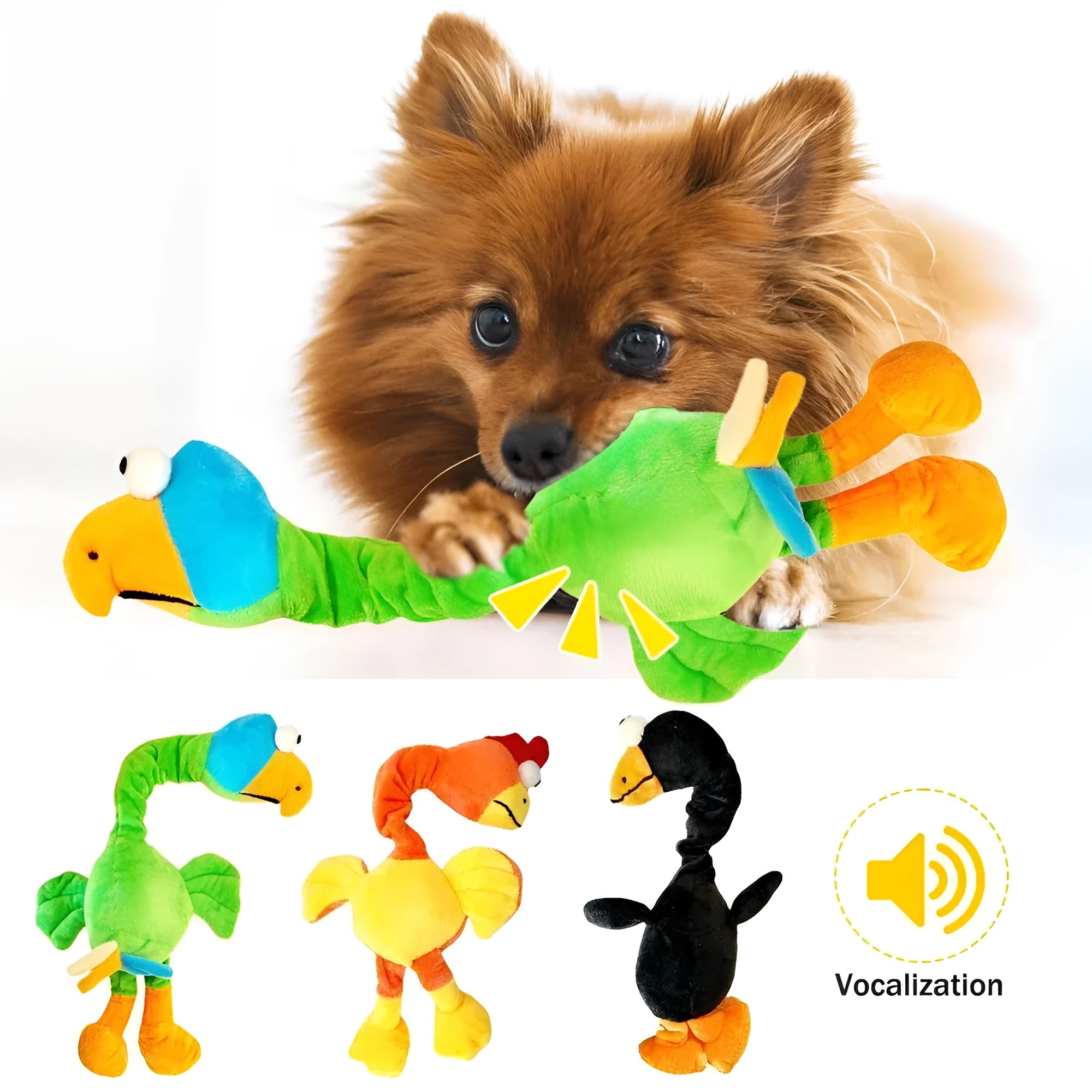 Bite-resistant rubber dog toy shaped with a screaming chicken design, in green colour.