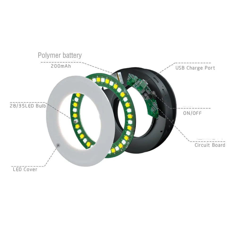 Compact black selfie ring light with USB cable for mobile phone photography and video lighting